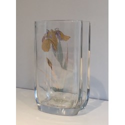 Clear Glass Vase with Gilt Flower Decoration, French circa 1970