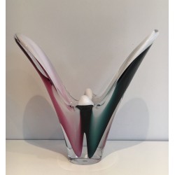 Multicolour Cased Glass “Coquille” Vase by Paul Kedelv for Flygsfors, 1956