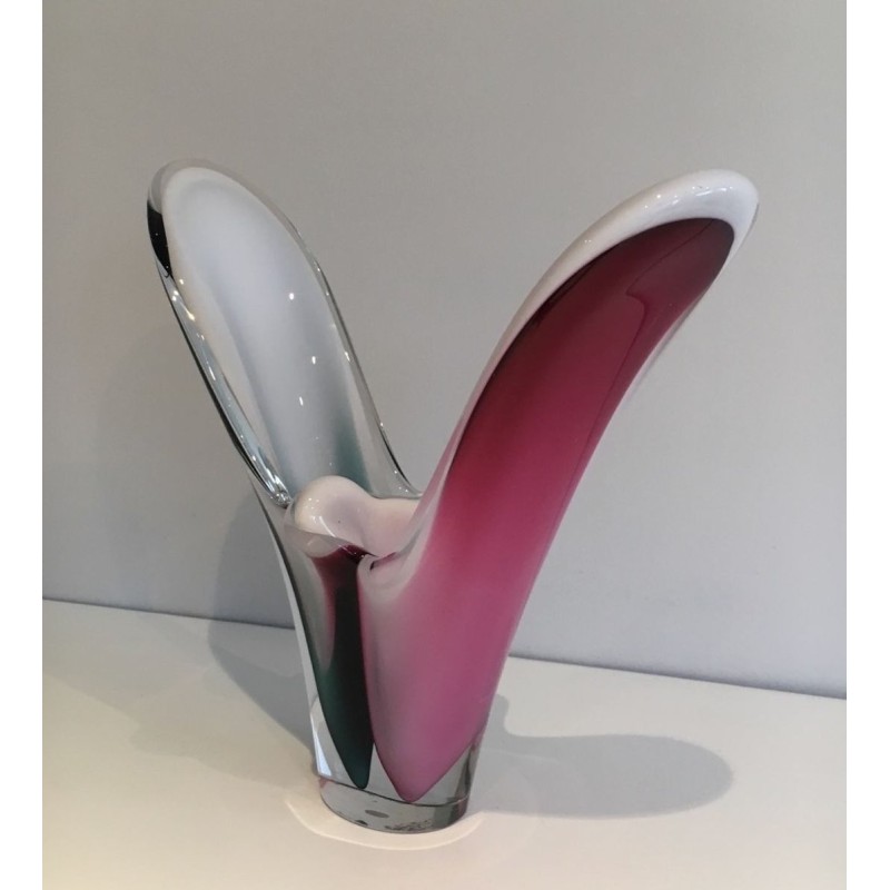 Multicolour Cased Glass “Coquille” Vase by Paul Kedelv for Flygsfors, 1956