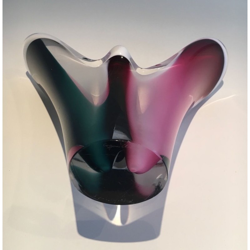 Multicolour Cased Glass “Coquille” Vase by Paul Kedelv for Flygsfors, 1956