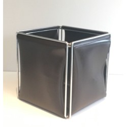 Modernist Chrome and Black Faux-Leather Waste Paper Basket, French circa 1970