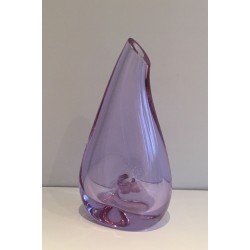Modernist Amethyst-Tinted Pear-Shaped Art Glass Vase, French circa 1970