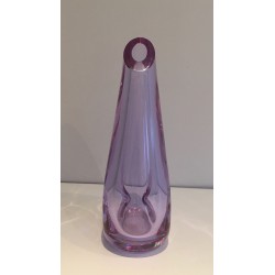 Modernist Amethyst-Tinted Pear-Shaped Art Glass Vase, French circa 1970