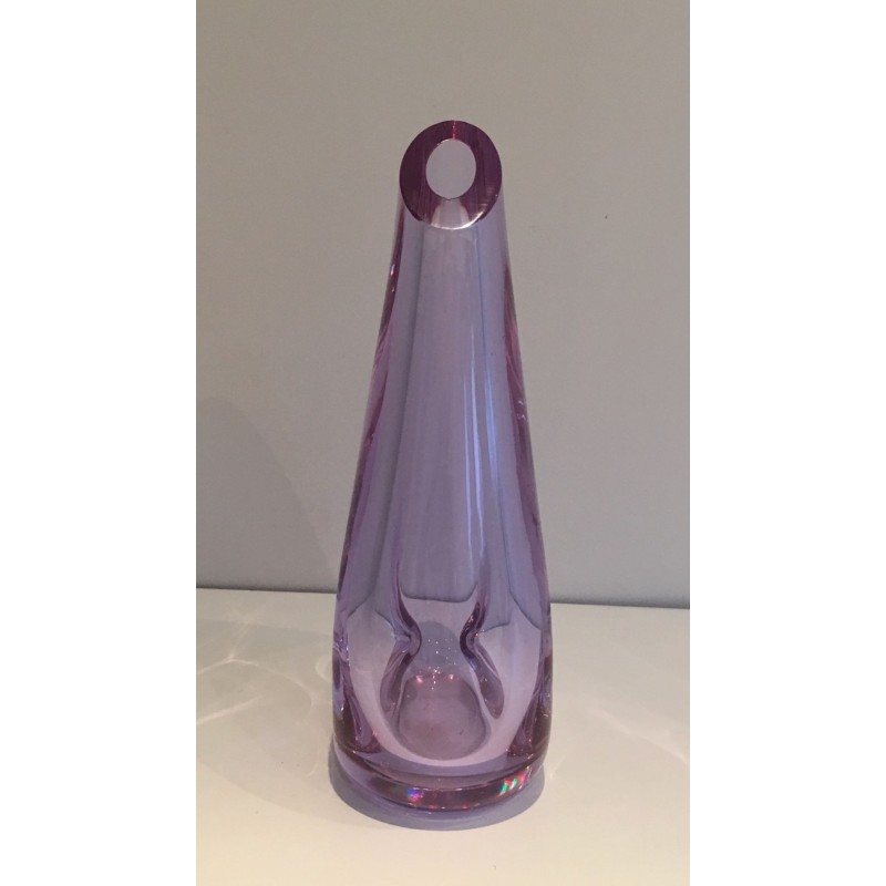 Vase Moderniste Piriforme en Verre Teinté Améthyste, France vers 1970
