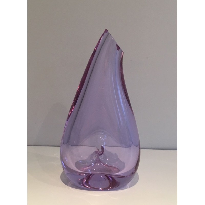 Modernist Amethyst-Tinted Pear-Shaped Art Glass Vase, French circa 1970