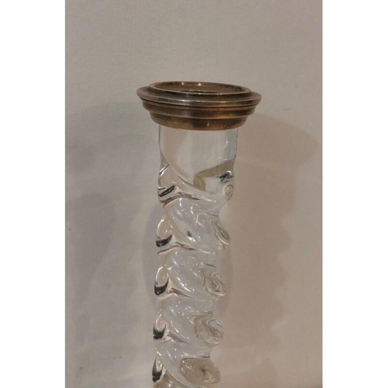 Pair of Modernist Twisted Lucite and Silver-Plated Candlesticks, French circa 1970