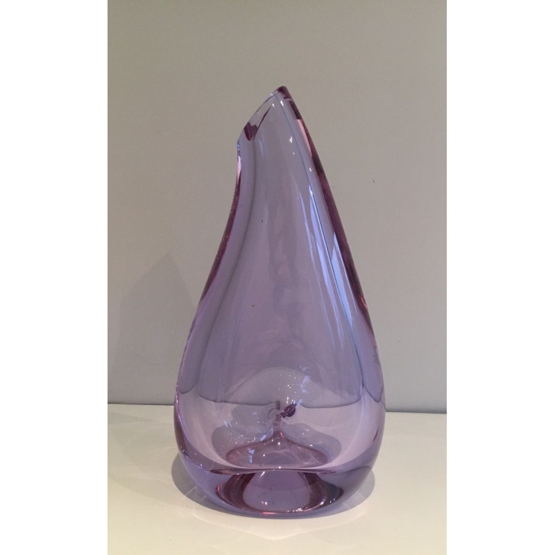 Modernist Amethyst-Tinted Pear-Shaped Art Glass Vase, French circa 1970