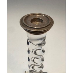 Paire de Bougeoirs en Plexiglass Torsadé et Métal Argenté