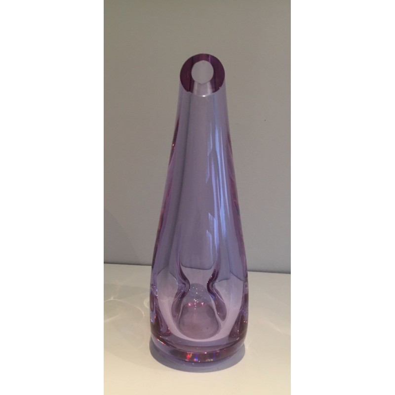 Vase Moderniste Piriforme en Verre Teinté Améthyste, France vers 1970