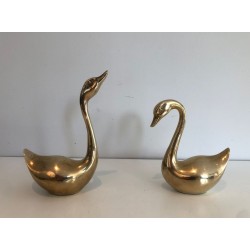 Pair of Polished Brass Swan Sculptures, French circa 1970