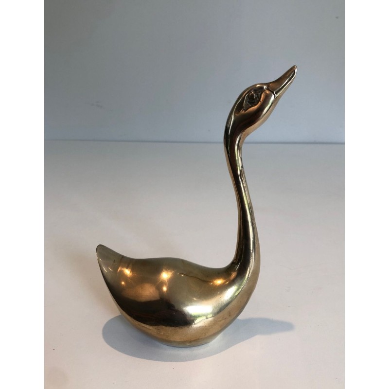 Pair of Polished Brass Swan Sculptures, French circa 1970