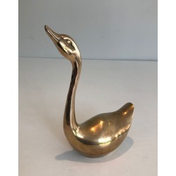 Pair of Polished Brass Swan Sculptures, French circa 1970