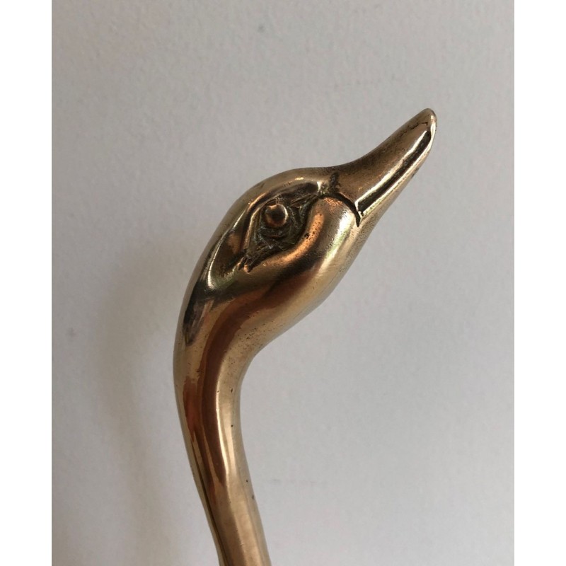 Pair of Polished Brass Swan Sculptures, French circa 1970