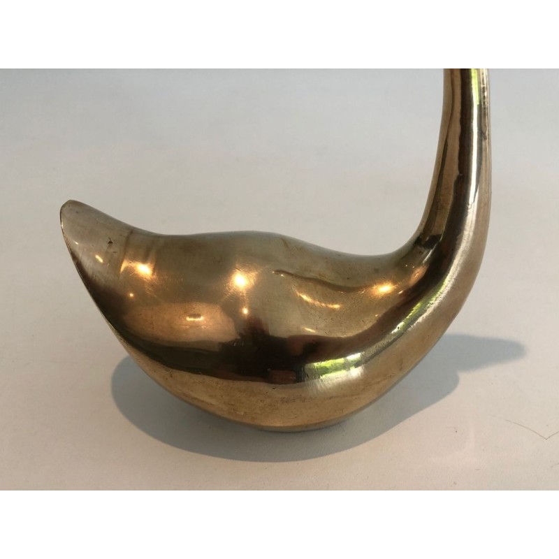 Pair of Polished Brass Swan Sculptures, French circa 1970