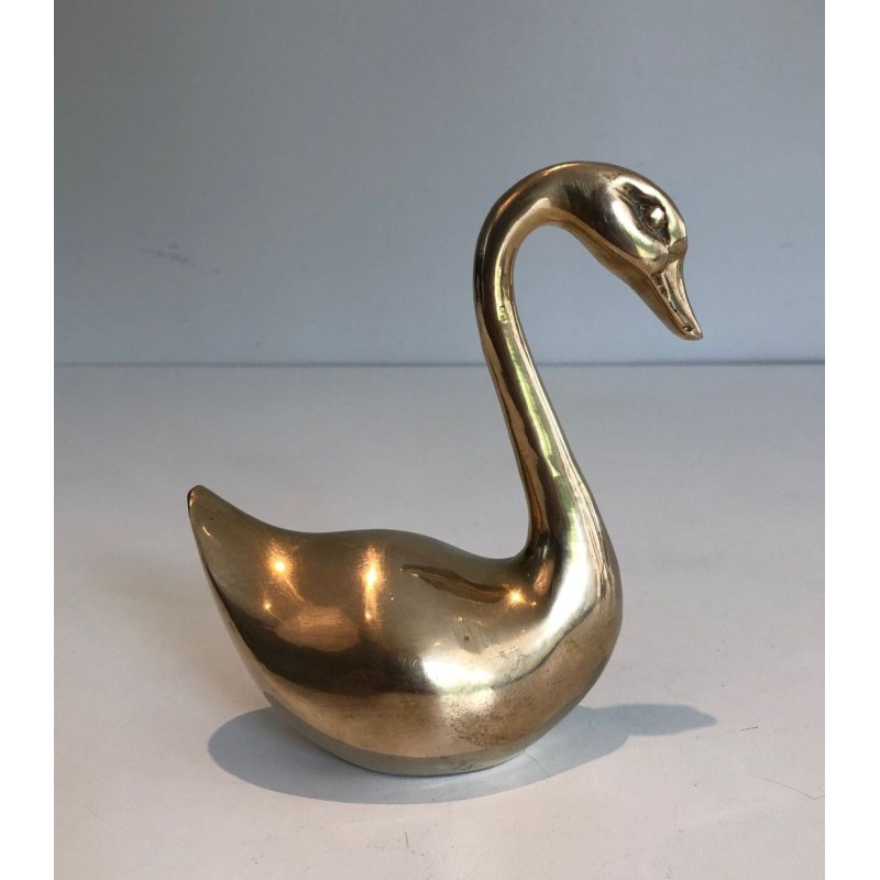 Pair of Polished Brass Swan Sculptures, French circa 1970