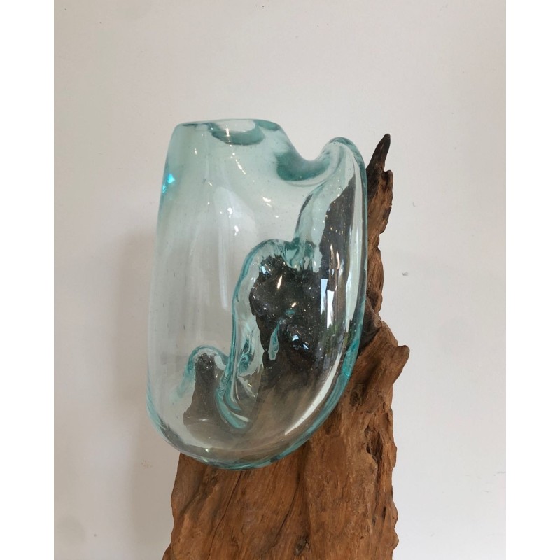 Pair of Organic Driftwood and Blown Glass Vases, French circa 1980