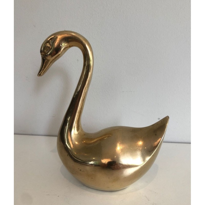 Pair of Polished Brass Swan Sculptures, French circa 1970