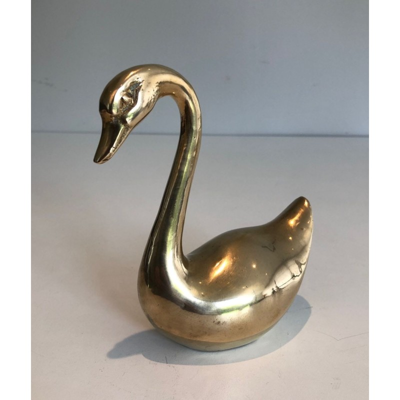 Pair of Polished Brass Swan Sculptures, French circa 1970