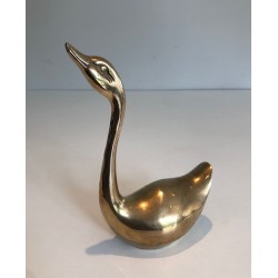 Pair of Polished Brass Swan Sculptures, French circa 1970