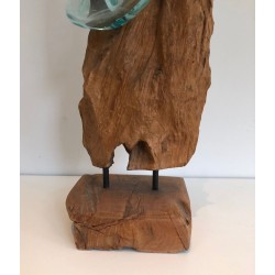 Pair of Organic Driftwood and Blown Glass Vases, French circa 1980