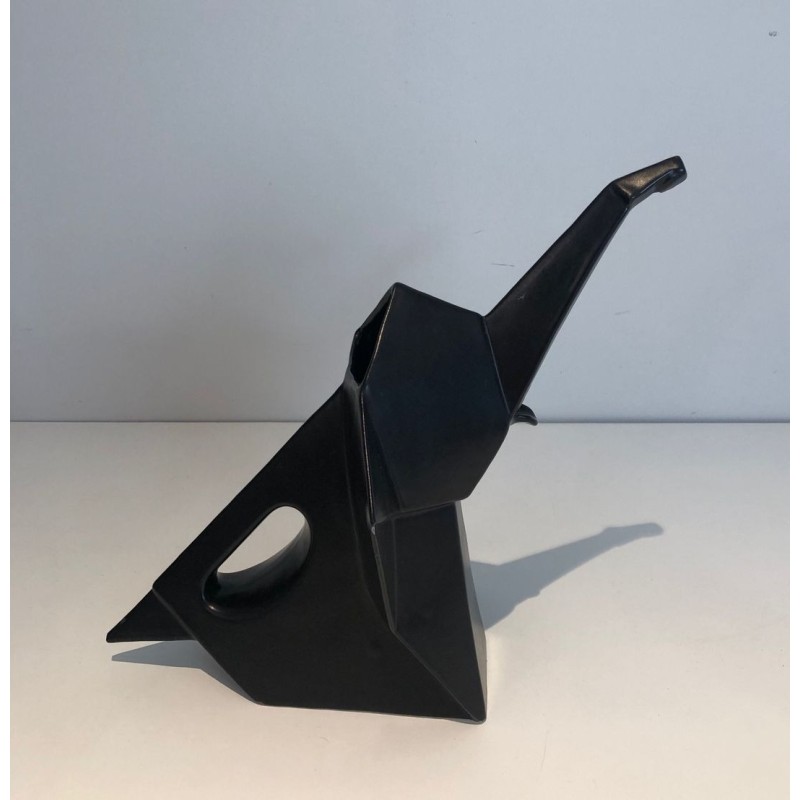 Modernist Black Ceramic Elephant Pitcher, French circa 1970