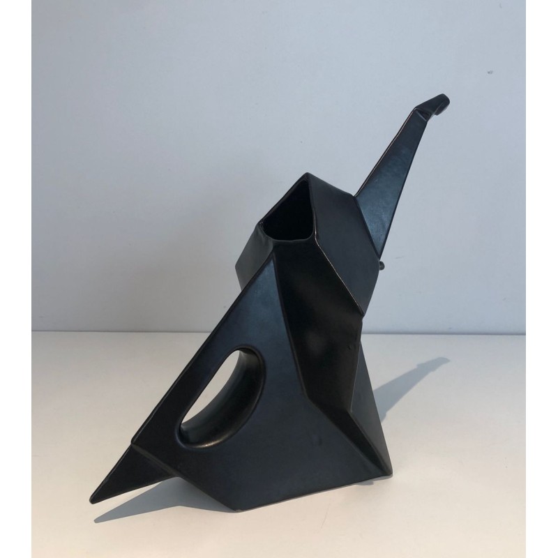 Modernist Black Ceramic Elephant Pitcher, French circa 1970