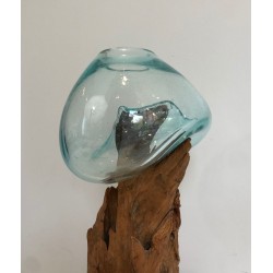 Pair of Organic Driftwood and Blown Glass Vases, French circa 1980