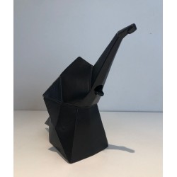 Modernist Black Ceramic Elephant Pitcher, French circa 1970