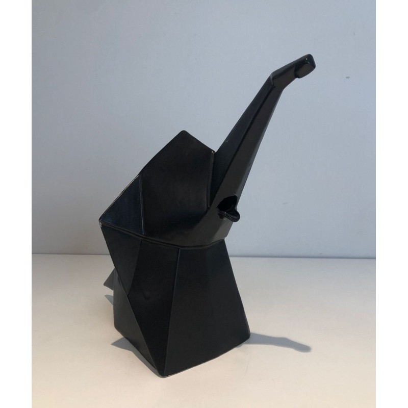 Modernist Black Ceramic Elephant Pitcher, French circa 1970