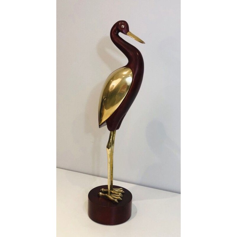 Oiseau Décoratif en Bois Exotique et Laiton