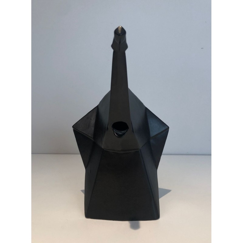 Modernist Black Ceramic Elephant Pitcher, French circa 1970