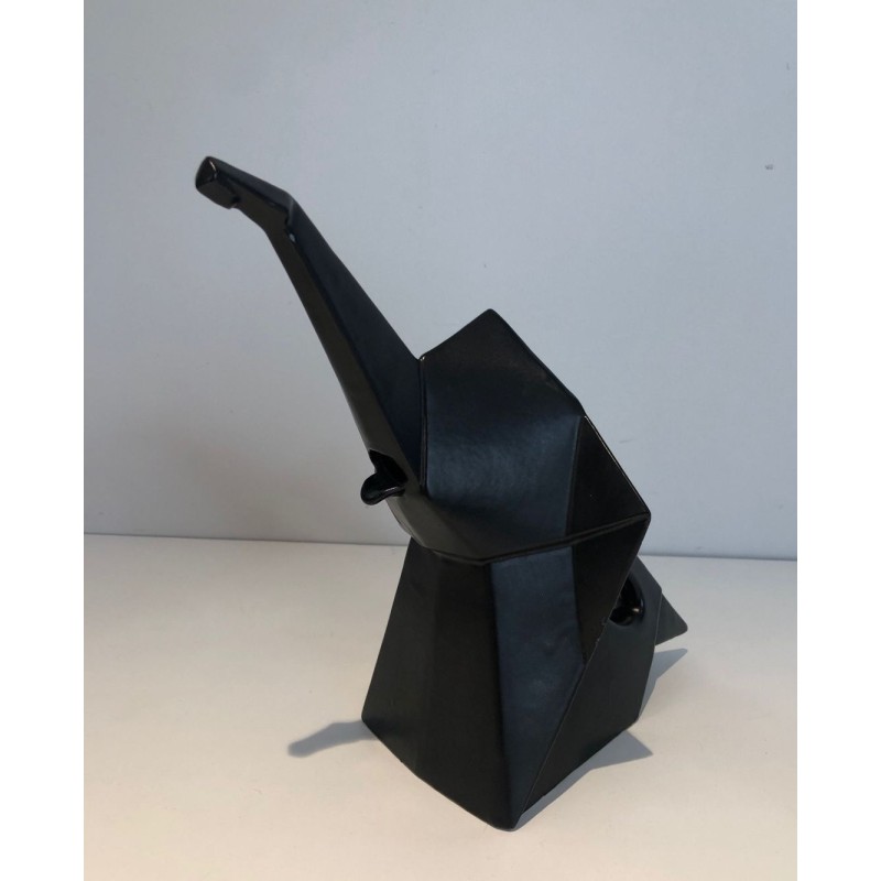 Modernist Black Ceramic Elephant Pitcher, French circa 1970