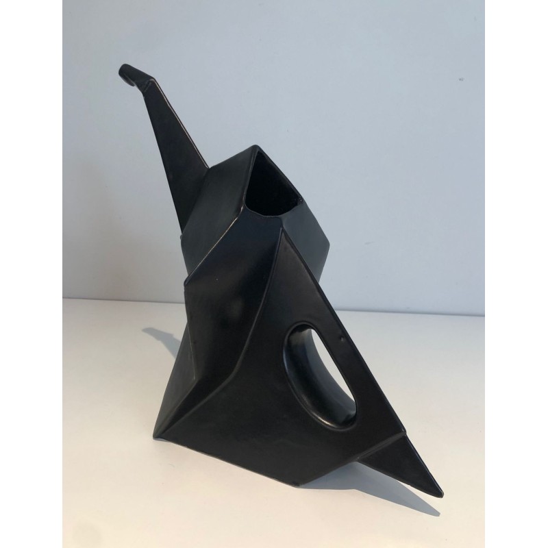 Modernist Black Ceramic Elephant Pitcher, French circa 1970