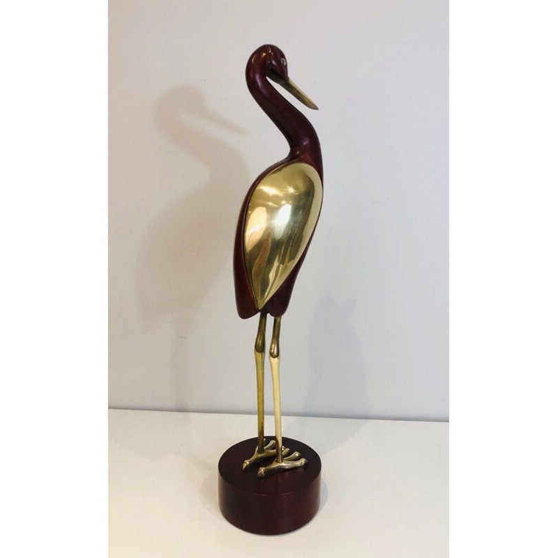 Oiseau Décoratif en Bois Exotique et Laiton