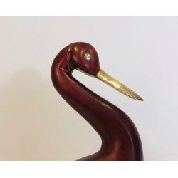Modernist Exotic Wood and Brass Wading Bird Sculpture, French circa 1970
