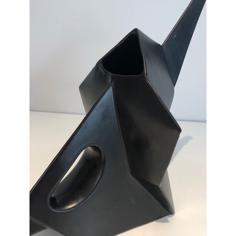 Modernist Black Ceramic Elephant Pitcher, French circa 1970