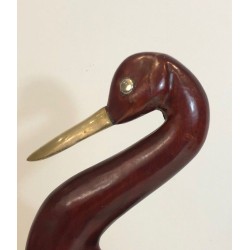 Modernist Exotic Wood and Brass Wading Bird Sculpture, French circa 1970