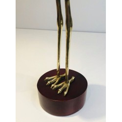 Modernist Exotic Wood and Brass Wading Bird Sculpture, French circa 1970