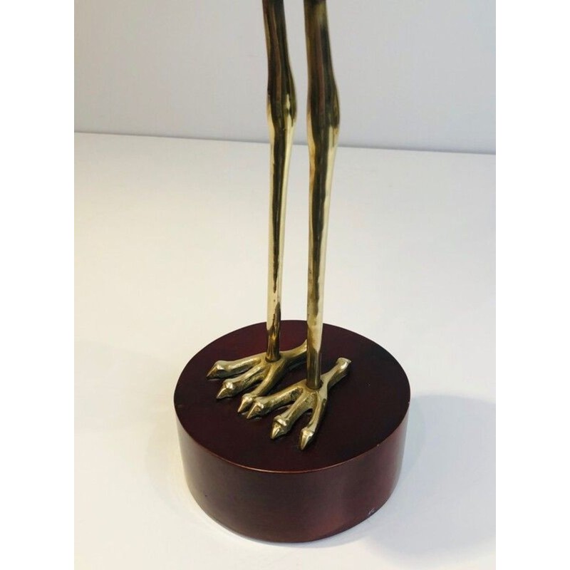 Modernist Exotic Wood and Brass Wading Bird Sculpture, French circa 1970