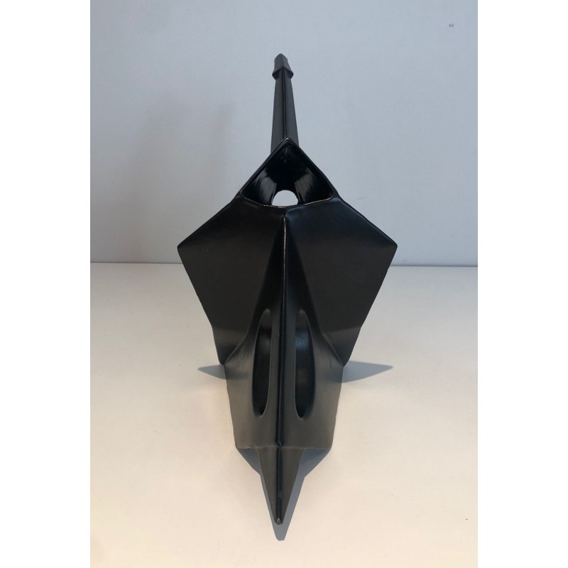 Modernist Black Ceramic Elephant Pitcher, French circa 1970