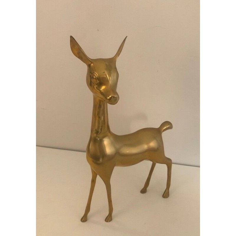 Decorative Modernist Polished Brass Standing Doe Sculpture, French circa 1970