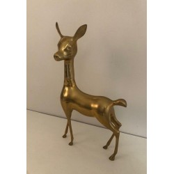 Decorative Modernist Polished Brass Standing Doe Sculpture, French circa 1970