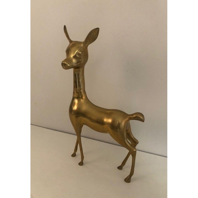 Biche Debout Décorative en Laiton Poli Moderniste, France vers 1970