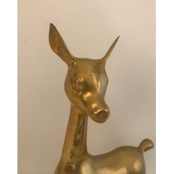 Decorative Modernist Polished Brass Standing Doe Sculpture, French circa 1970