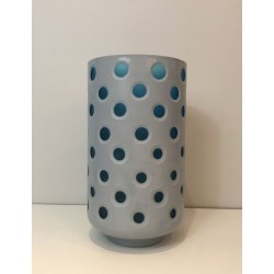 Modernist Overlay Glass Vase with Polka Dot Pattern in White and Teal, Italian circa 1970