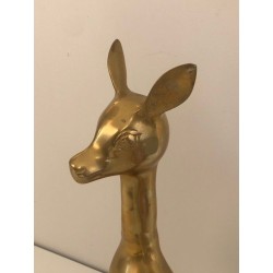 Decorative Modernist Polished Brass Standing Doe Sculpture, French circa 1970