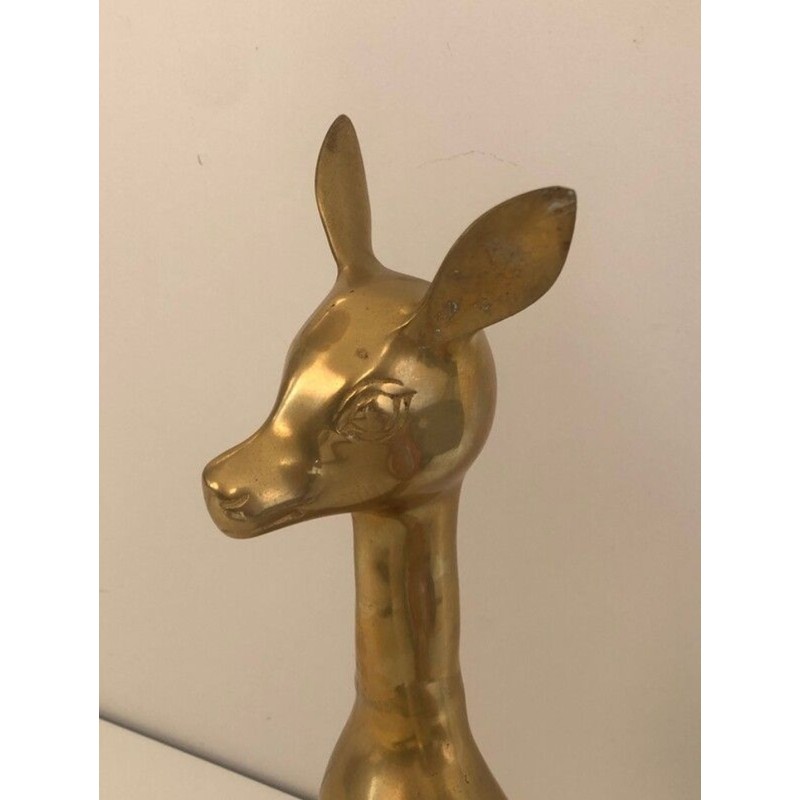 Decorative Modernist Polished Brass Standing Doe Sculpture, French circa 1970