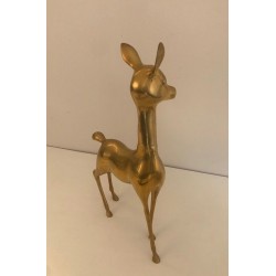 Decorative Modernist Polished Brass Standing Doe Sculpture, French circa 1970