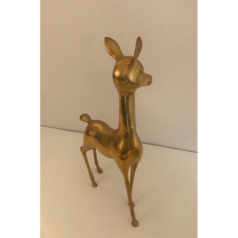 Decorative Modernist Polished Brass Standing Doe Sculpture, French circa 1970
