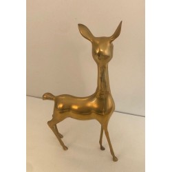 Decorative Modernist Polished Brass Standing Doe Sculpture, French circa 1970